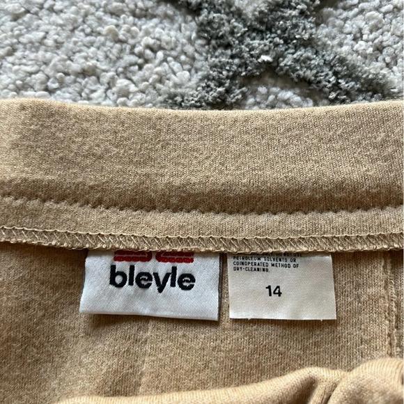 Vintage Bleyle Skirt midi long virgin Wool tan pull on Stretch Waist 14 - Picture 2 of 8